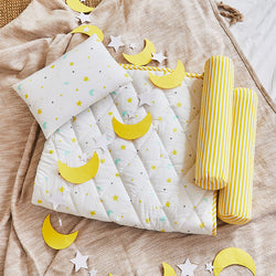 Dandelion- Kids Cotton Bedding - White - Stars & Moon - Layette Mattress Pad & Pillow