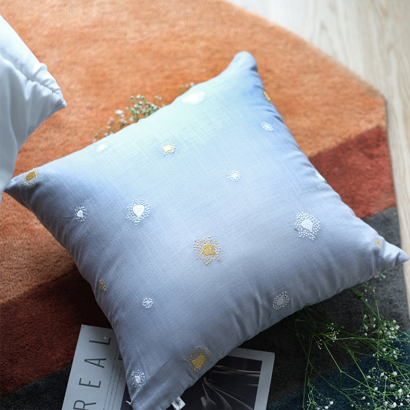 Burst Embroidered Linen Cushion - Ash