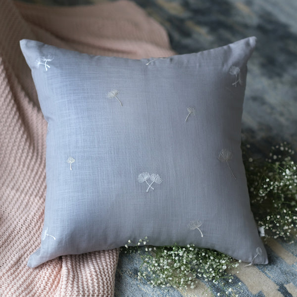 Sprig Embroidered Linen Cushion - Ash