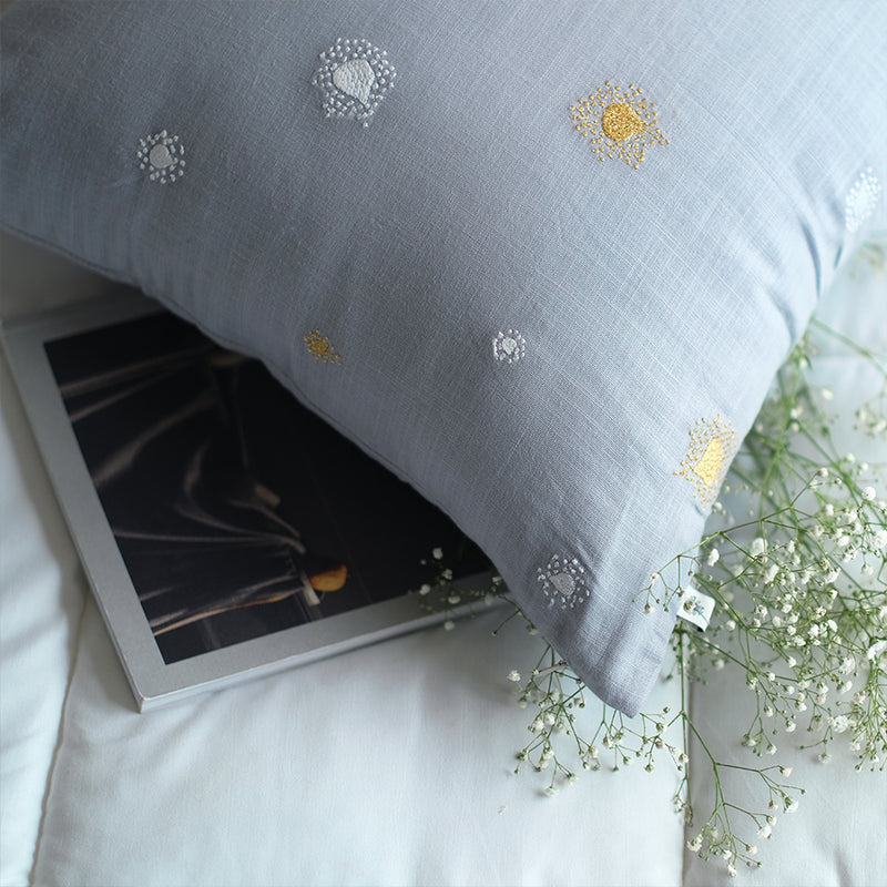 Burst Embroidered Linen Cushion - Ash