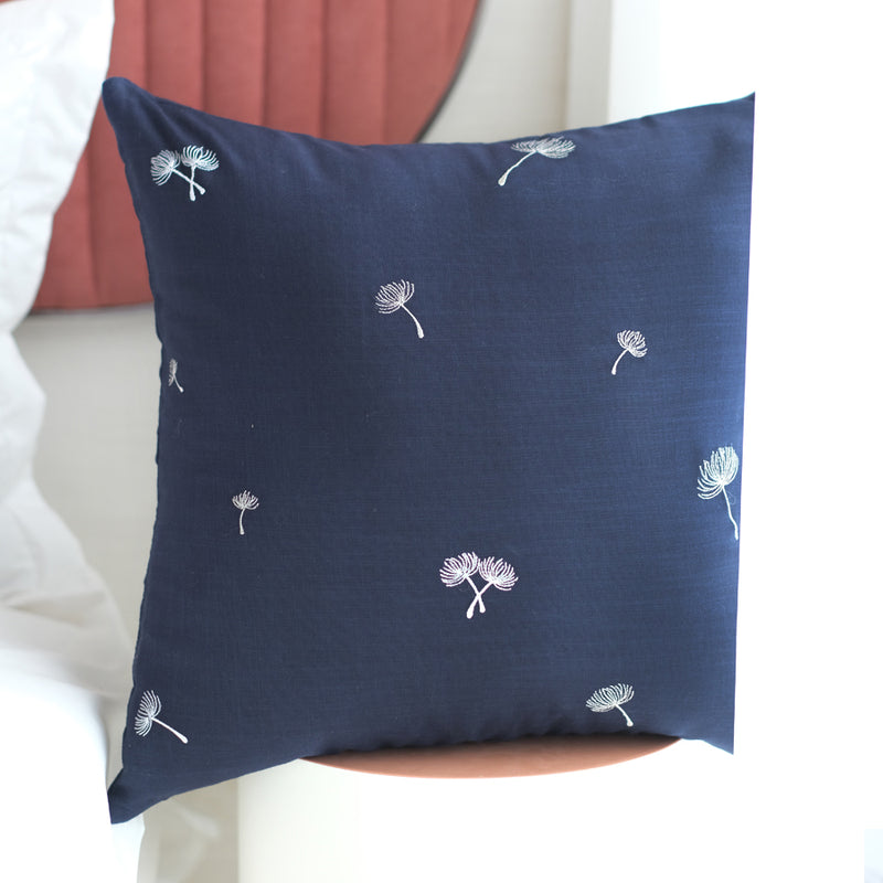 Sprig Embroidered Linen Cushion - Midnight