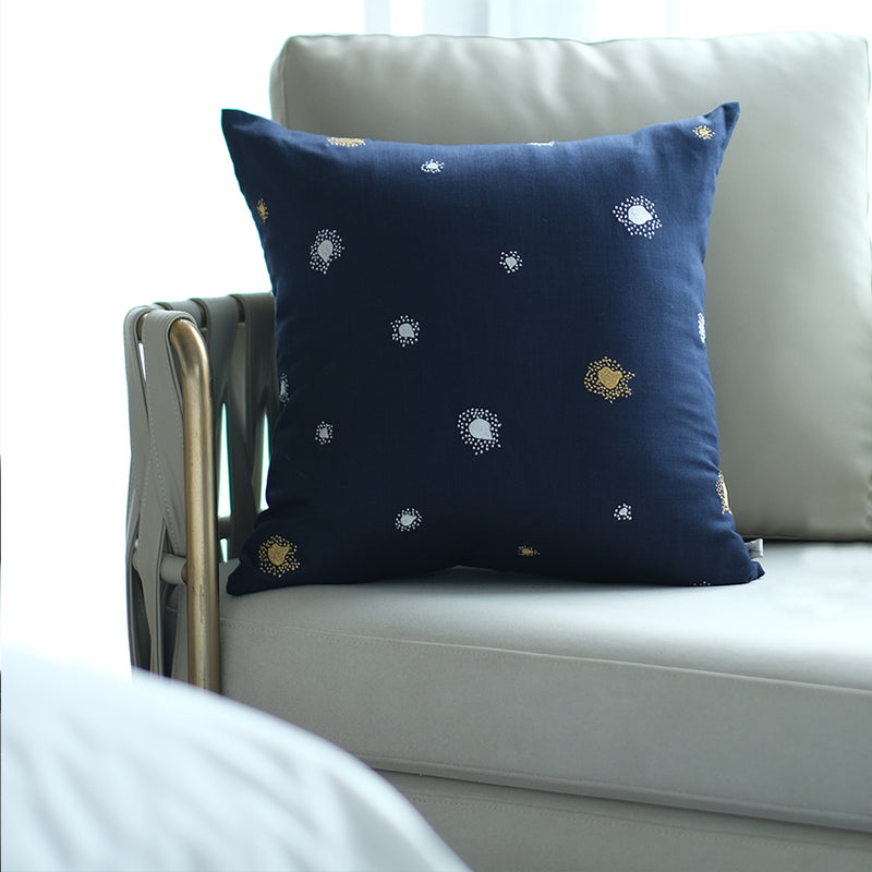 Burst Embroidered Linen Cushion - Midnight