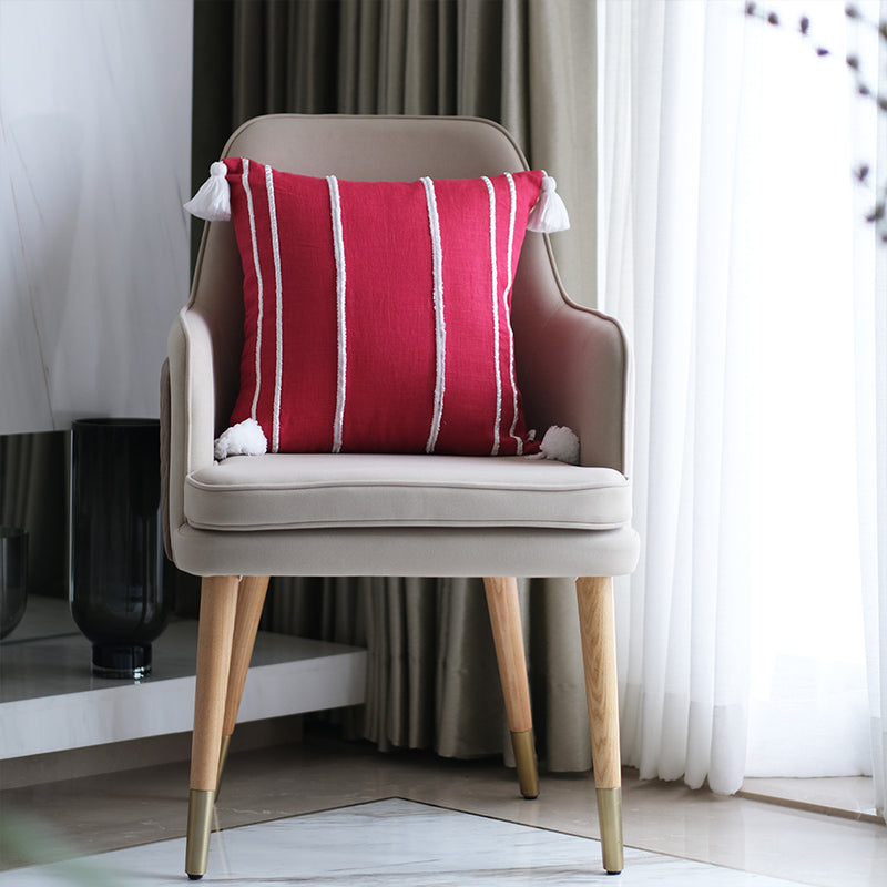 Embroidered Faraway Lines Linen Cushion - Fuchsia