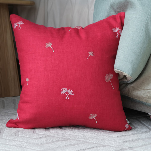 Sprig Embroidered Linen Cushion - Fuchsia