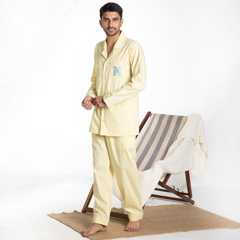 Lemonade Cotton Notched Collar Pyjama Set - Men