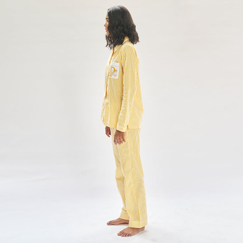 Sunray Soiree Embroidered Cotton Notched Collar Pyjama Set