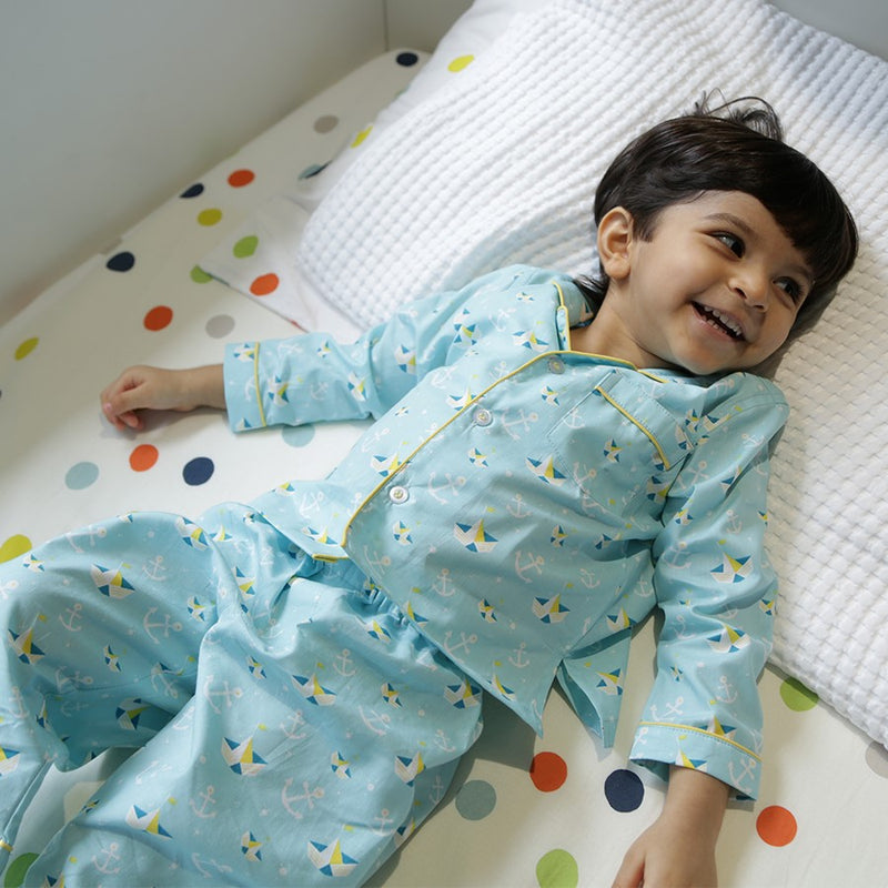 Boats Cotton Notched Pyjama Set