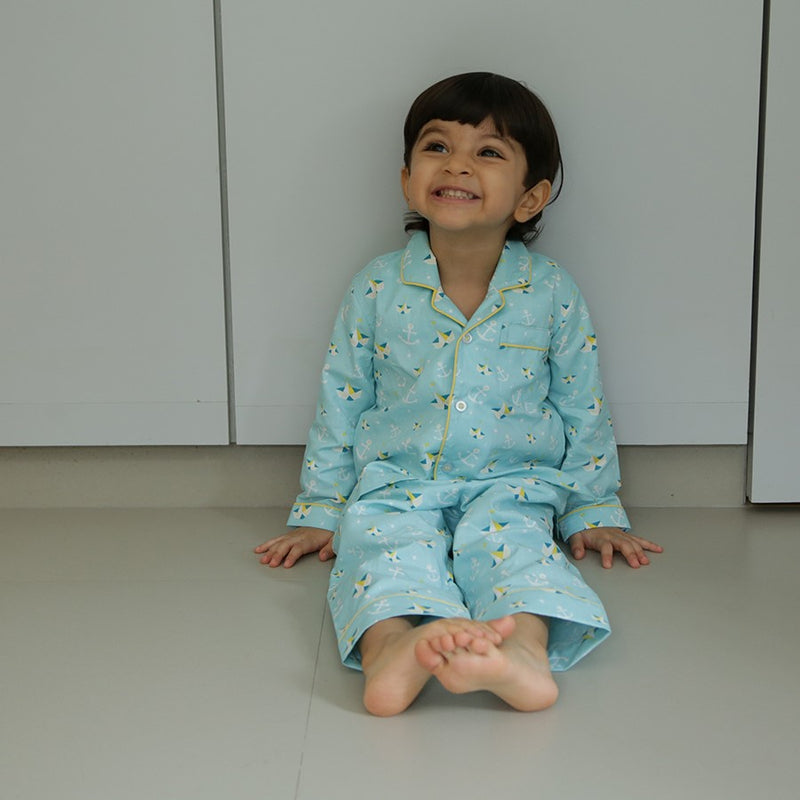 Boats Cotton Notched Pyjama Set