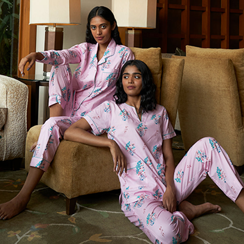 Meadowsweet Cotton Notched Collar Pyjama Set