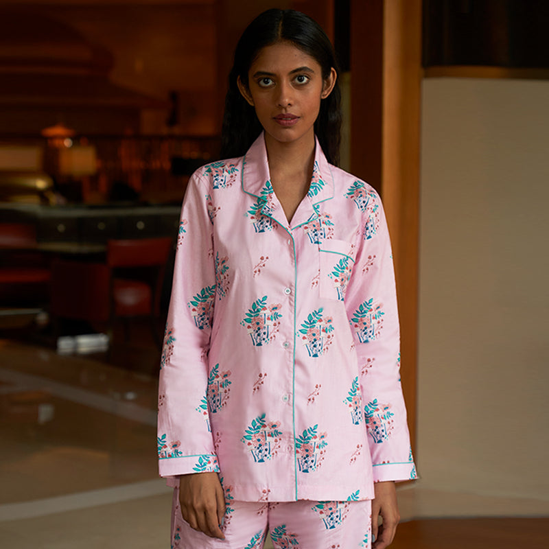 Meadowsweet Cotton Notched Collar Pyjama Set